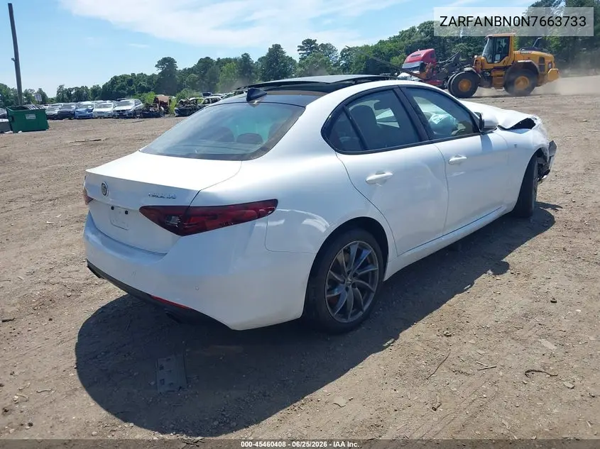 2022 Alfa Romeo Giulia Ti Awd VIN: ZARFANBN0N7663733 Lot: 45460408