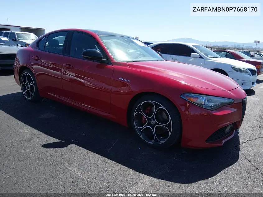 2023 Alfa Romeo Giulia Veloce Rwd VIN: ZARFAMBN0P7668170 Lot: 45214906