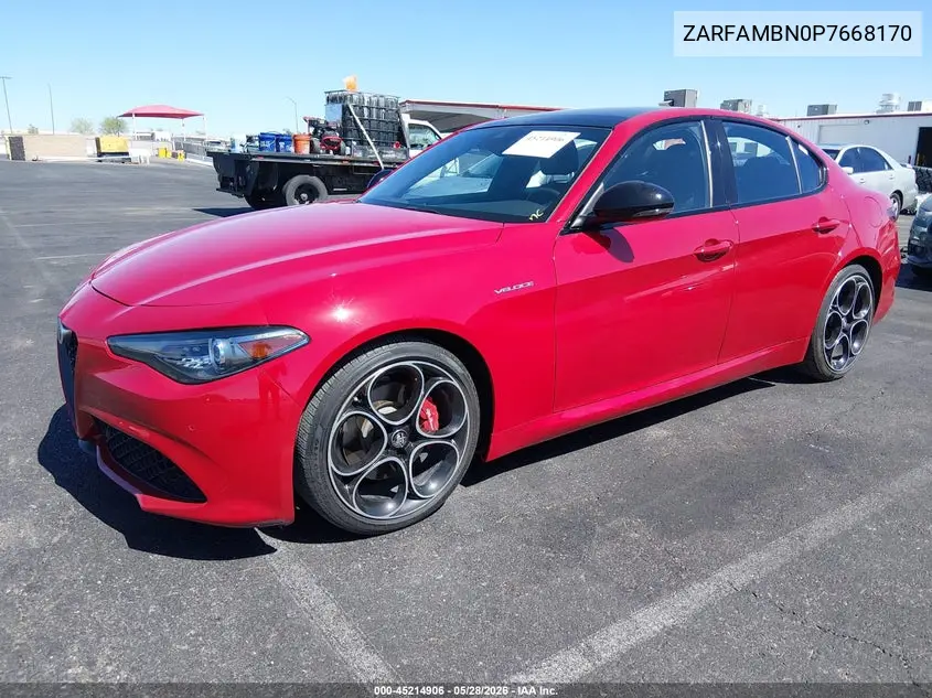 2023 Alfa Romeo Giulia Veloce Rwd VIN: ZARFAMBN0P7668170 Lot: 45214906