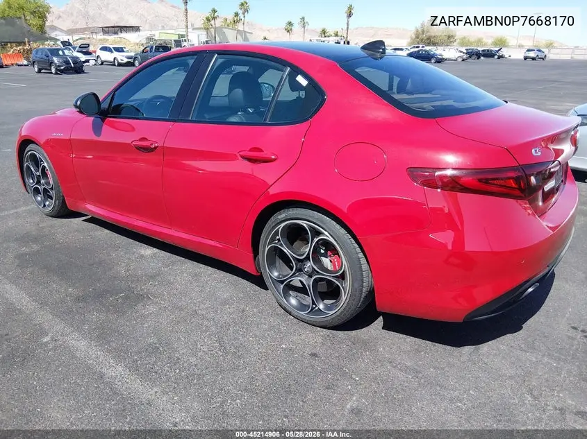 2023 Alfa Romeo Giulia Veloce Rwd VIN: ZARFAMBN0P7668170 Lot: 45214906