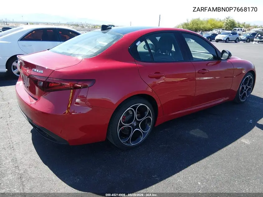 2023 Alfa Romeo Giulia Veloce Rwd VIN: ZARFAMBN0P7668170 Lot: 45214906