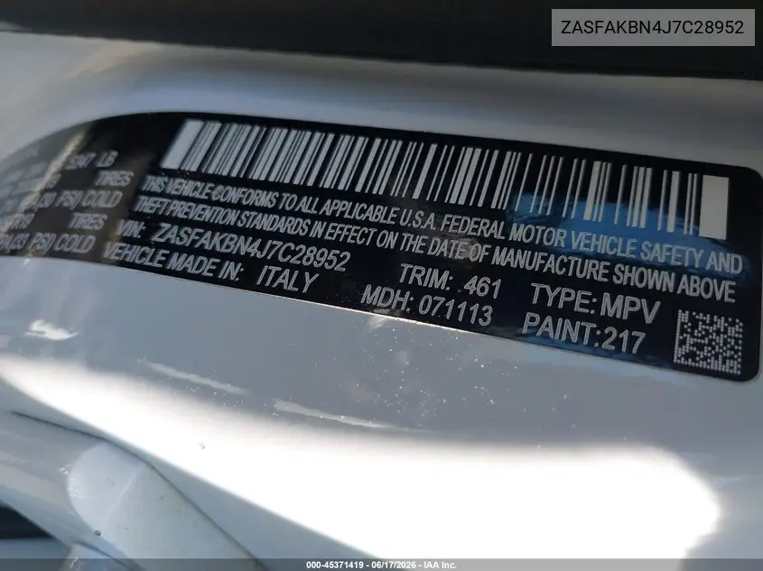 2018 Alfa Romeo Stelvio Ti Awd VIN: ZASFAKBN4J7C28952 Lot: 45371419