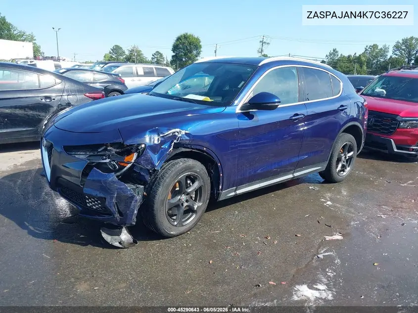 2019 Alfa Romeo Stelvio Rwd VIN: ZASPAJAN4K7C36227 Lot: 45290643