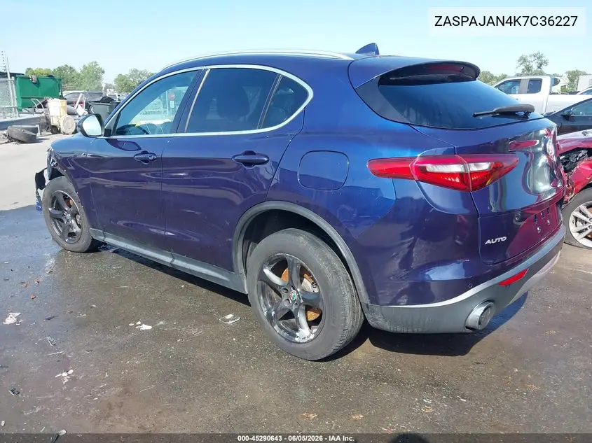 2019 Alfa Romeo Stelvio Rwd VIN: ZASPAJAN4K7C36227 Lot: 45290643