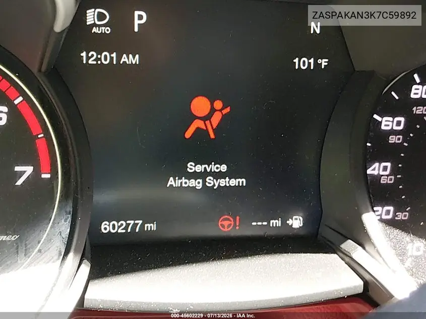 2019 Alfa Romeo Stelvio Awd VIN: ZASPAKAN3K7C59892 Lot: 45602229