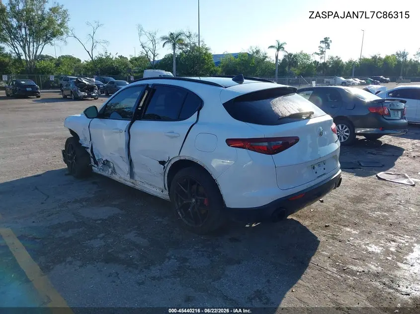 2020 Alfa Romeo Stelvio Rwd VIN: ZASPAJAN7L7C86315 Lot: 45440216