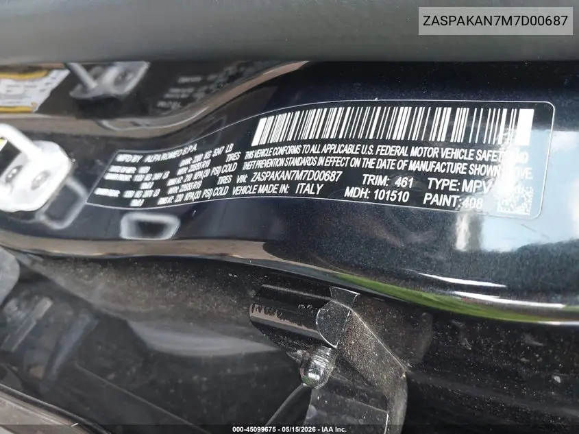 2021 Alfa Romeo Stelvio Awd VIN: ZASPAKAN7M7D00687 Lot: 45099675