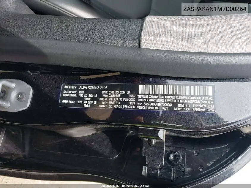 2021 Alfa Romeo Stelvio Awd VIN: ZASPAKAN1M7D00264 Lot: 45186987