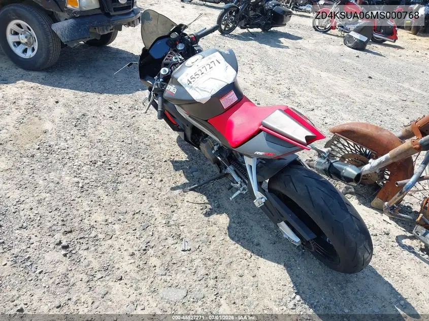2021 Aprilia Rs 660 VIN: ZD4KSUA06MS000768 Lot: 45527271