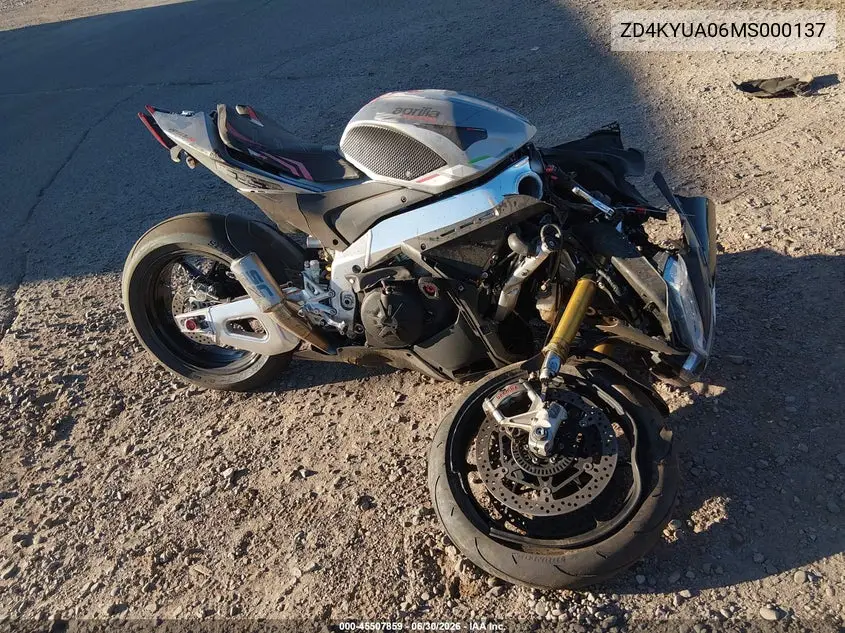 2021 Aprilia Rsv4 1100 VIN: ZD4KYUA06MS000137 Lot: 45507859