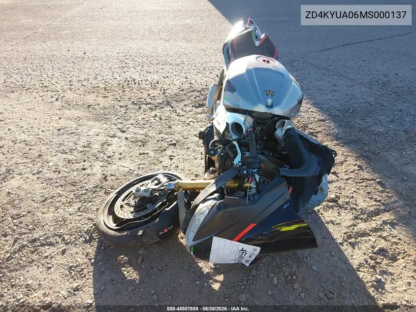 2021 Aprilia Rsv4 1100 VIN: ZD4KYUA06MS000137 Lot: 45507859