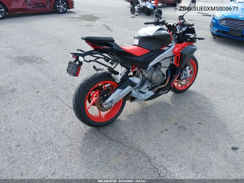 2021 Aprilia Tuono 660 VIN: ZD4KSUE0XMS000671 Lot: 44842729