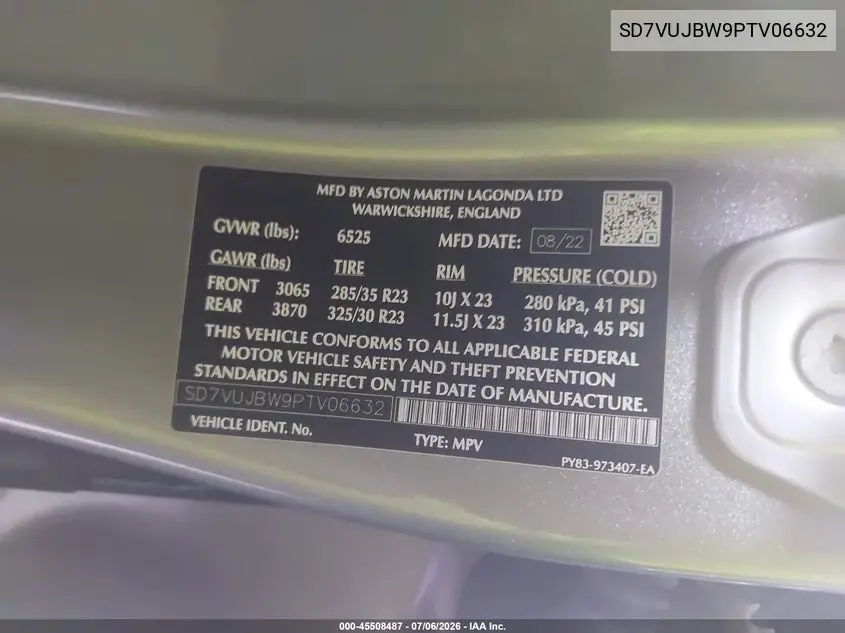 2023 Aston Martin Dbx 707 VIN: SD7VUJBW9PTV06632 Lot: 45508487