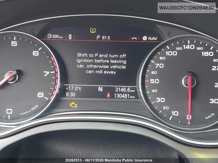 2013 Audi A7 3.0T Quattro VIN: WAU3GCFC1DN094830 Lot: 20262513