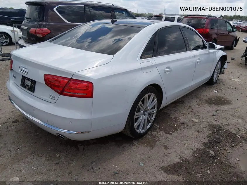 2014 Audi A8 L 3.0 Tdi VIN: WAURMAFD8EN001075 Lot: 45199414