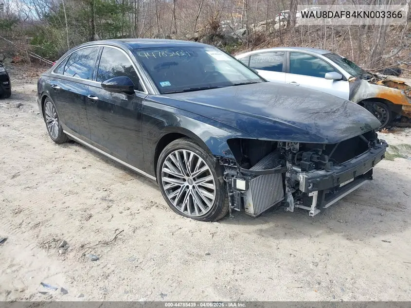 2019 Audi A8 L 55 VIN: WAU8DAF84KN003366 Lot: 44785439