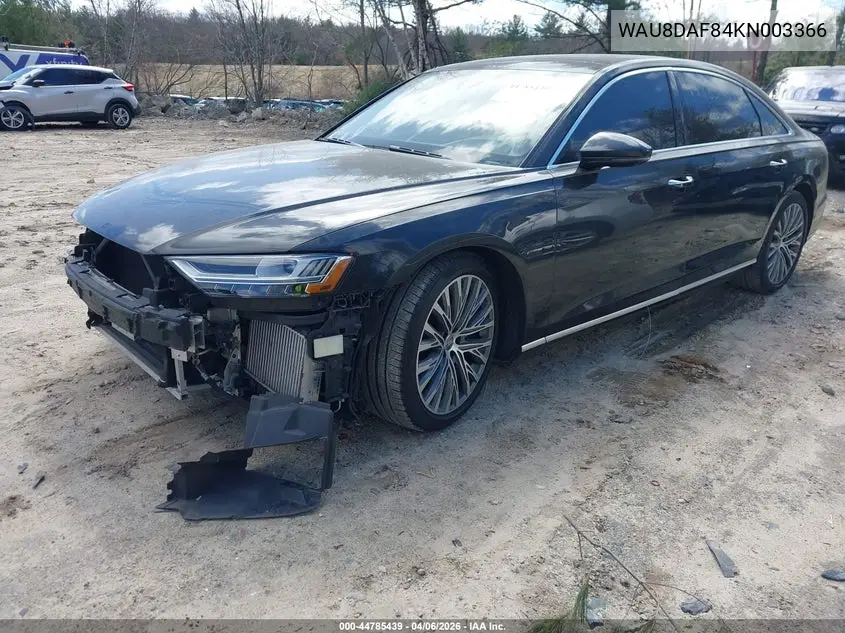 2019 Audi A8 L 55 VIN: WAU8DAF84KN003366 Lot: 44785439