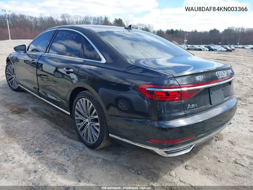 2019 Audi A8 L 55 VIN: WAU8DAF84KN003366 Lot: 44785439