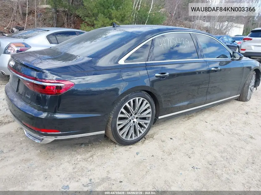 2019 Audi A8 L 55 VIN: WAU8DAF84KN003366 Lot: 44785439