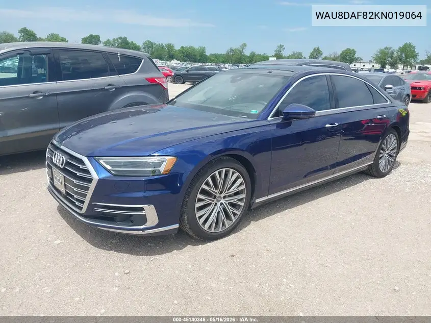 2019 Audi A8 L 55 VIN: WAU8DAF82KN019064 Lot: 45140346