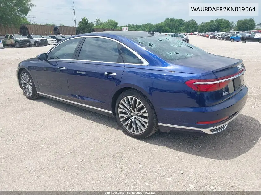 2019 Audi A8 L 55 VIN: WAU8DAF82KN019064 Lot: 45140346