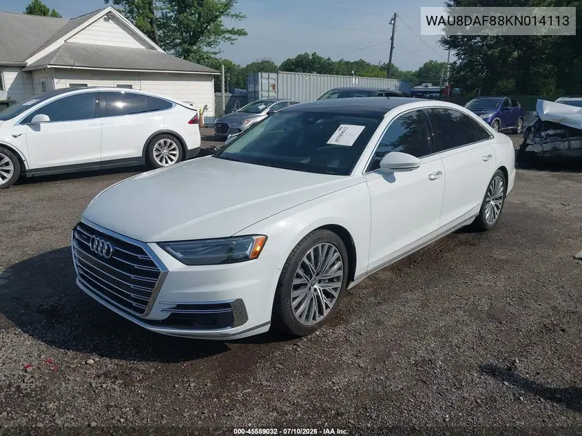 2019 Audi A8 L 55 VIN: WAU8DAF88KN014113 Lot: 45589032