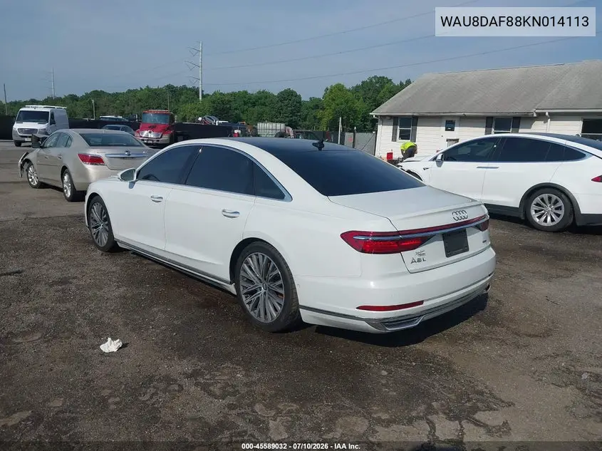 2019 Audi A8 L 55 VIN: WAU8DAF88KN014113 Lot: 45589032