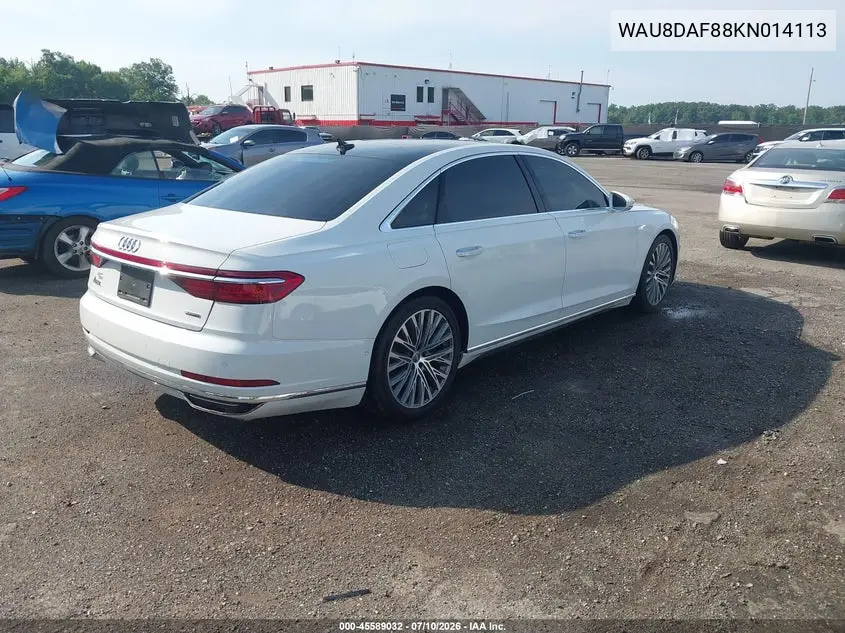 2019 Audi A8 L 55 VIN: WAU8DAF88KN014113 Lot: 45589032