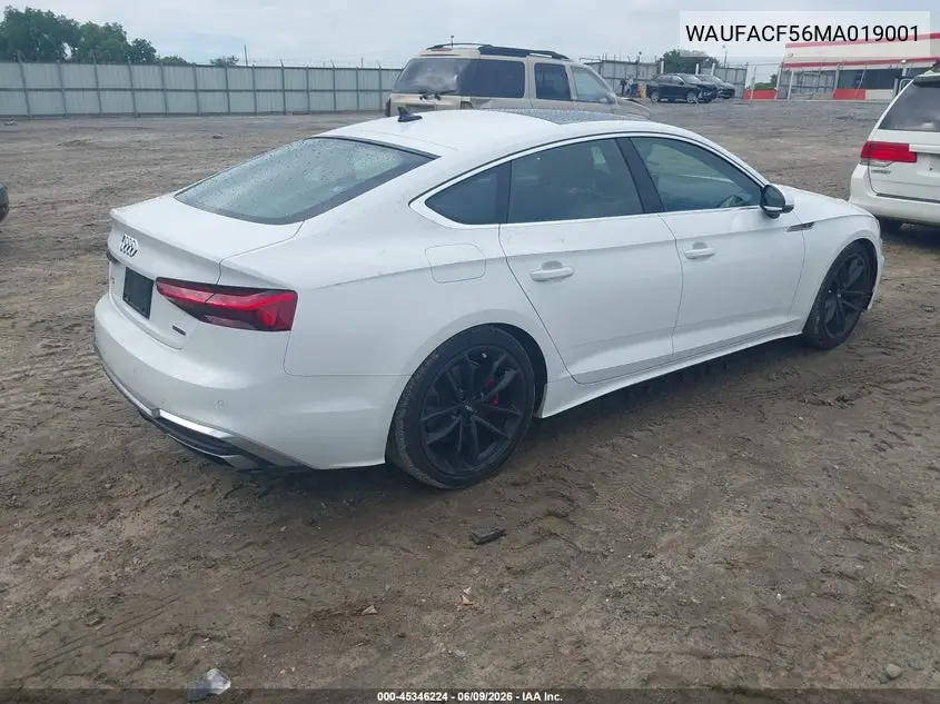 2021 Audi A5 Sportback Premium Plus 45 Tfsi Quattro S Tronic VIN: WAUFACF56MA019001 Lot: 45346224