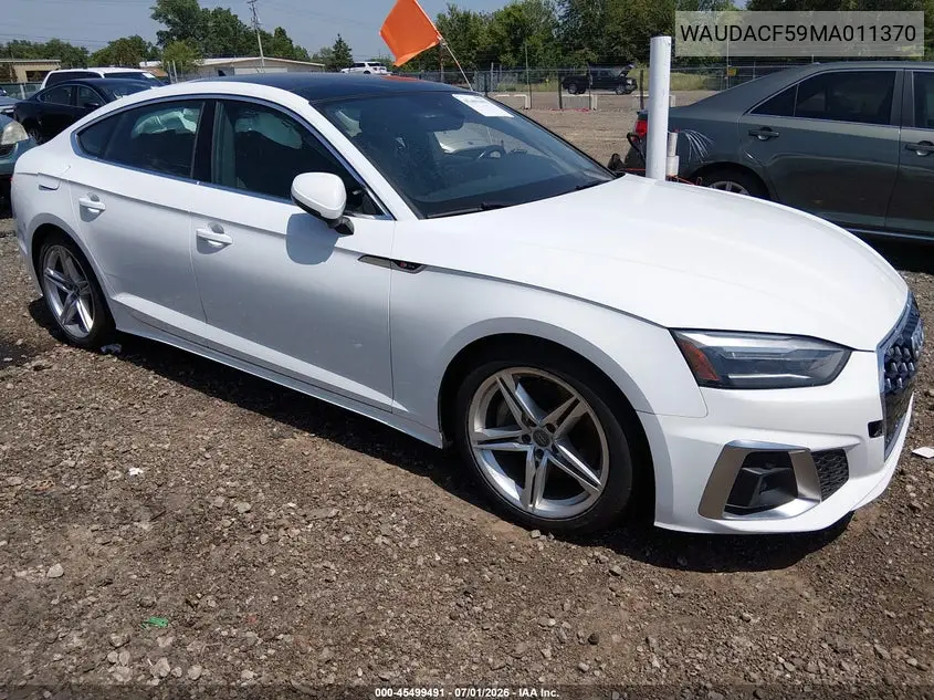 2021 Audi A5 Sportback Premium 45 Tfsi Quattro S Tronic VIN: WAUDACF59MA011370 Lot: 45499491