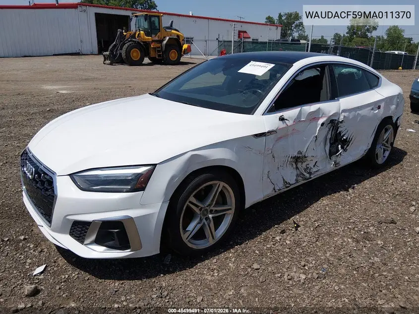 2021 Audi A5 Sportback Premium 45 Tfsi Quattro S Tronic VIN: WAUDACF59MA011370 Lot: 45499491