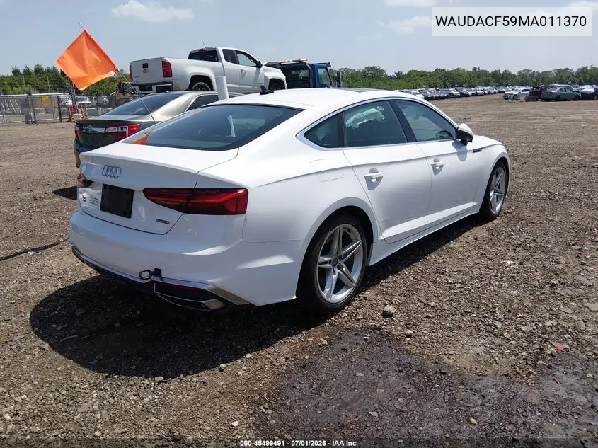 2021 Audi A5 Sportback Premium 45 Tfsi Quattro S Tronic VIN: WAUDACF59MA011370 Lot: 45499491