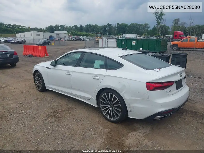 2022 Audi A5 Sportback Premium Plus 40 Tfsi Quattro S Tronic VIN: WAUCBCF55NA028080 Lot: 45437216