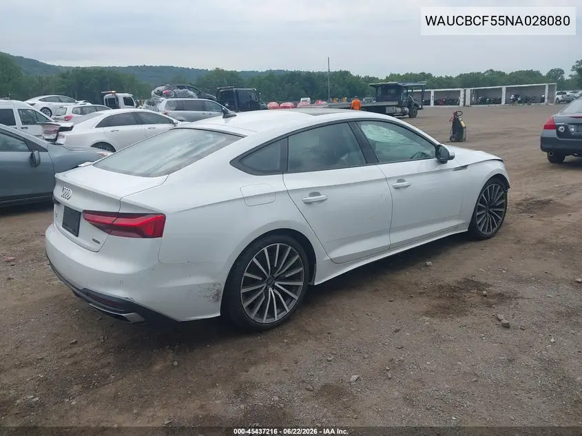 2022 Audi A5 Sportback Premium Plus 40 Tfsi Quattro S Tronic VIN: WAUCBCF55NA028080 Lot: 45437216