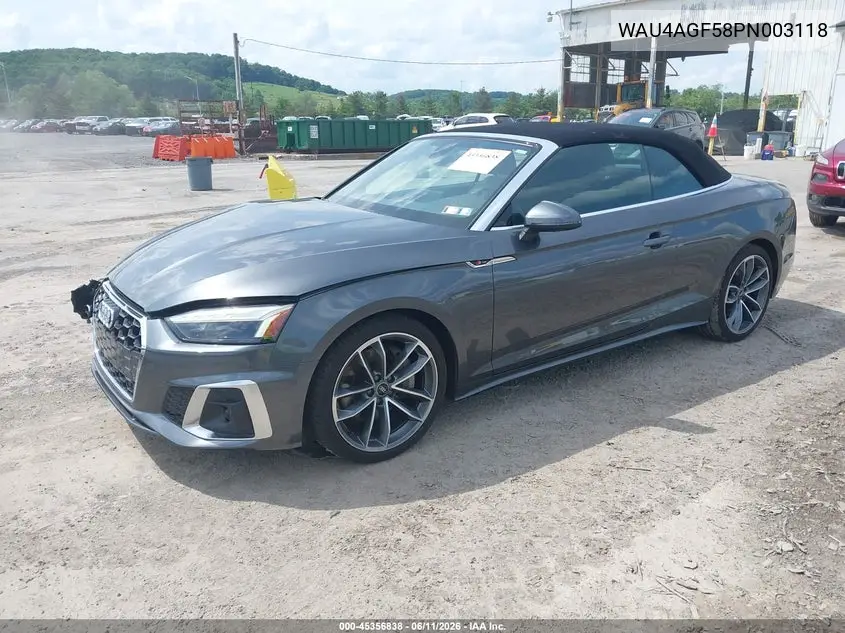 2023 Audi A5 Cabriolet Premium Plus 45 Tfsi S Line Quattro S Tronic VIN: WAU4AGF58PN003118 Lot: 45356838