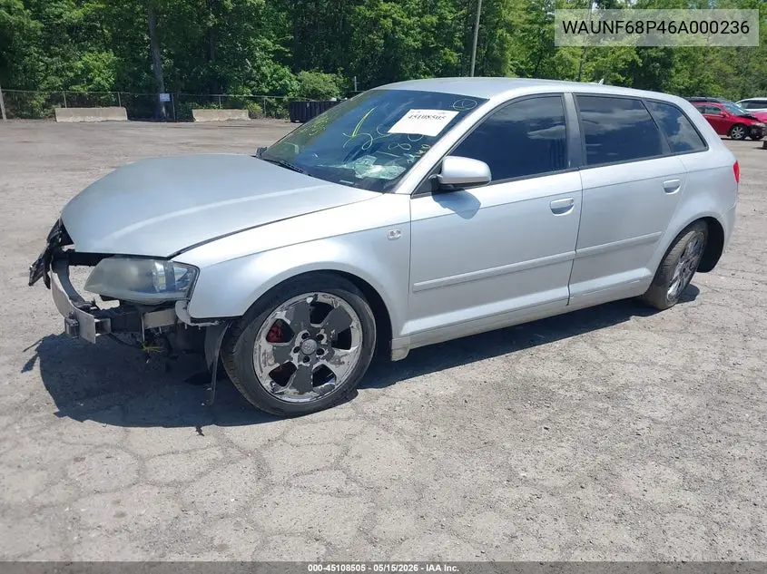 2006 Audi A3 2.0T VIN: WAUNF68P46A000236 Lot: 45108505