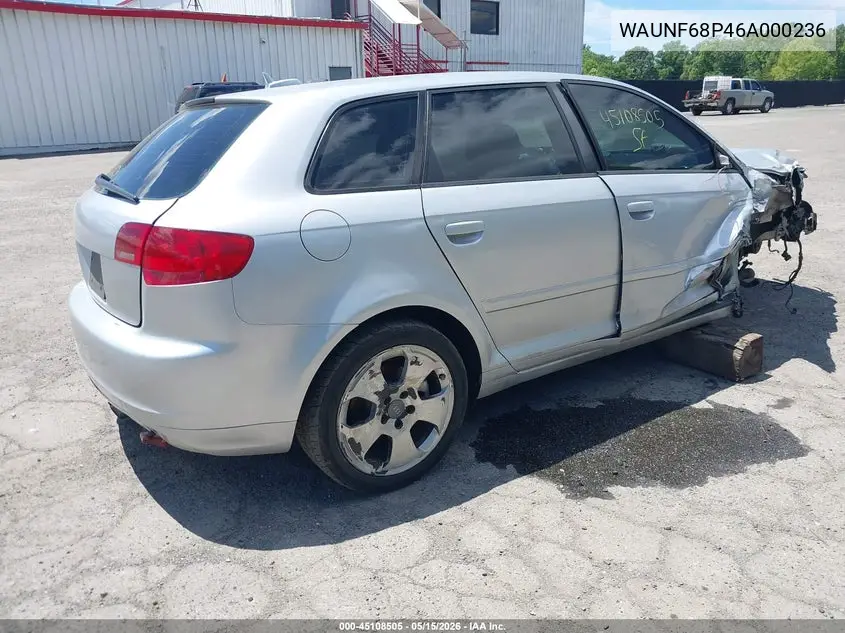 2006 Audi A3 2.0T VIN: WAUNF68P46A000236 Lot: 45108505