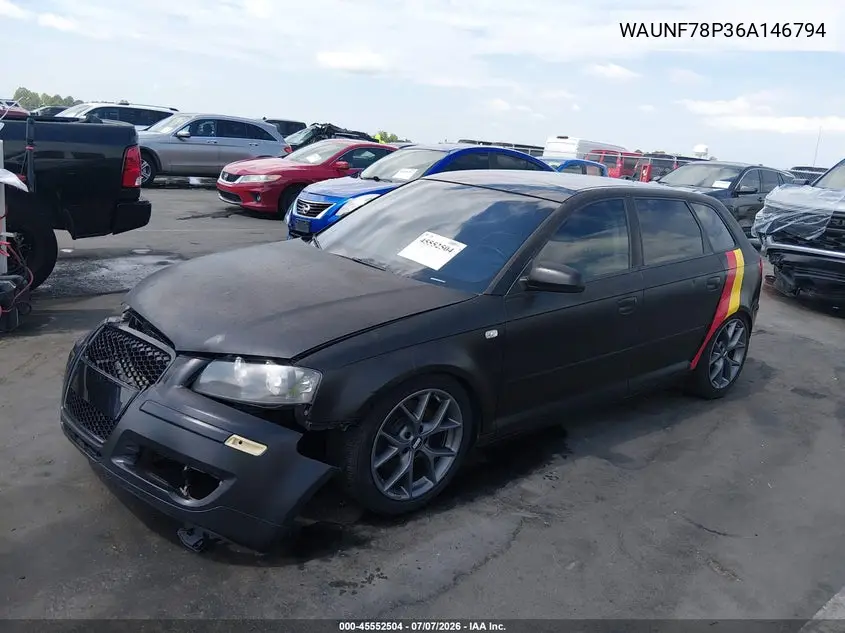 2006 Audi A3 2.0T VIN: WAUNF78P36A146794 Lot: 45552504