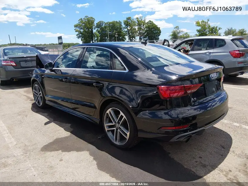 2018 Audi A3 2.0T Premium/2.0T Tech Premium VIN: WAUJ8GFF6J1063789 Lot: 45371604