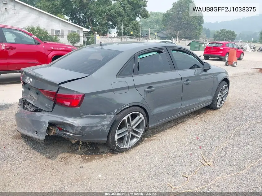 2018 Audi A3 2.0T Premium VIN: WAUB8GFF2J1038375 Lot: 45638321