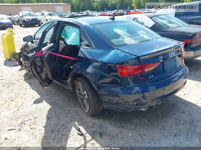 2019 Audi A3 VIN: WAUAUGFF6KA081061 Lot: 45430553
