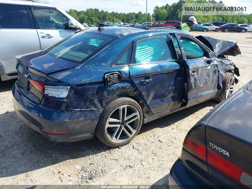 2019 Audi A3 VIN: WAUAUGFF6KA081061 Lot: 45430553