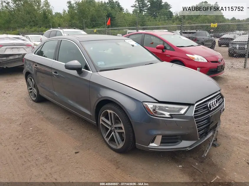 2019 Audi A3 45 Premium VIN: WAUBEGFF5KA115752 Lot: 45580557