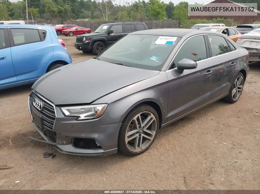 2019 Audi A3 45 Premium VIN: WAUBEGFF5KA115752 Lot: 45580557