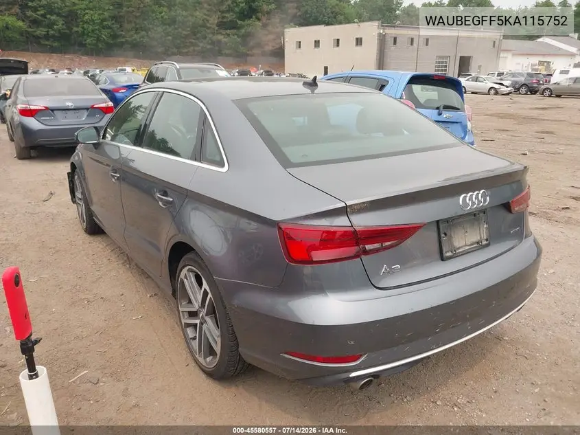 2019 Audi A3 45 Premium VIN: WAUBEGFF5KA115752 Lot: 45580557