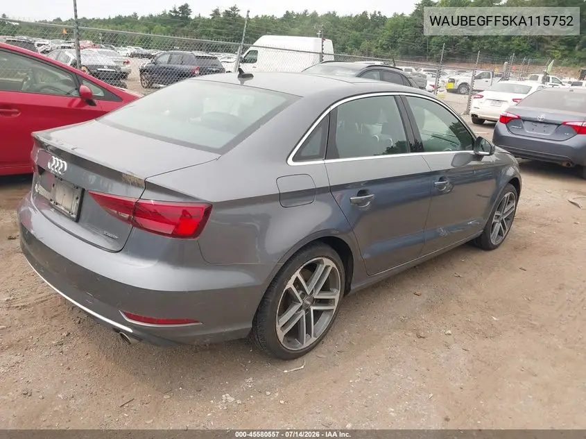 2019 Audi A3 45 Premium VIN: WAUBEGFF5KA115752 Lot: 45580557
