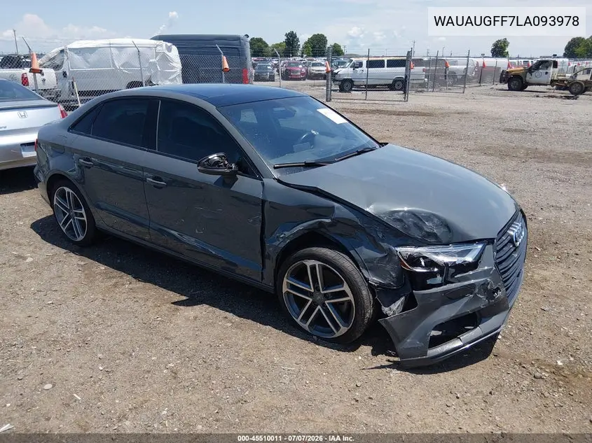 2020 Audi A3 Premium 40 Tfsi Front-Wheel Drive S Tronic VIN: WAUAUGFF7LA093978 Lot: 45510011