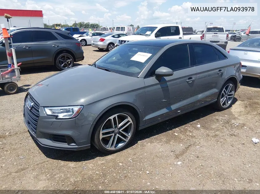 2020 Audi A3 Premium 40 Tfsi Front-Wheel Drive S Tronic VIN: WAUAUGFF7LA093978 Lot: 45510011