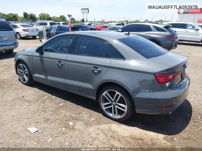 2020 Audi A3 Premium 40 Tfsi Front-Wheel Drive S Tronic VIN: WAUAUGFF7LA093978 Lot: 45510011