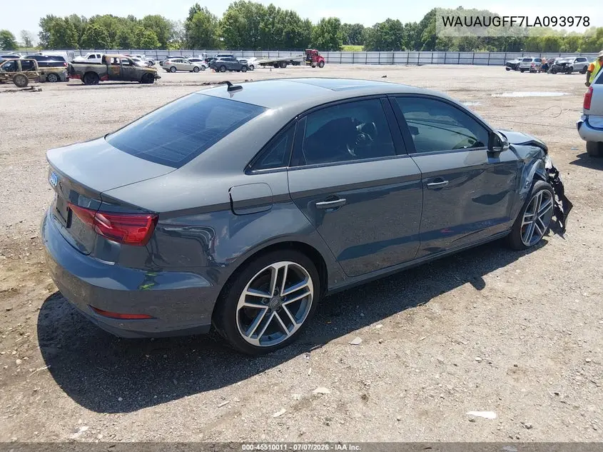 2020 Audi A3 Premium 40 Tfsi Front-Wheel Drive S Tronic VIN: WAUAUGFF7LA093978 Lot: 45510011